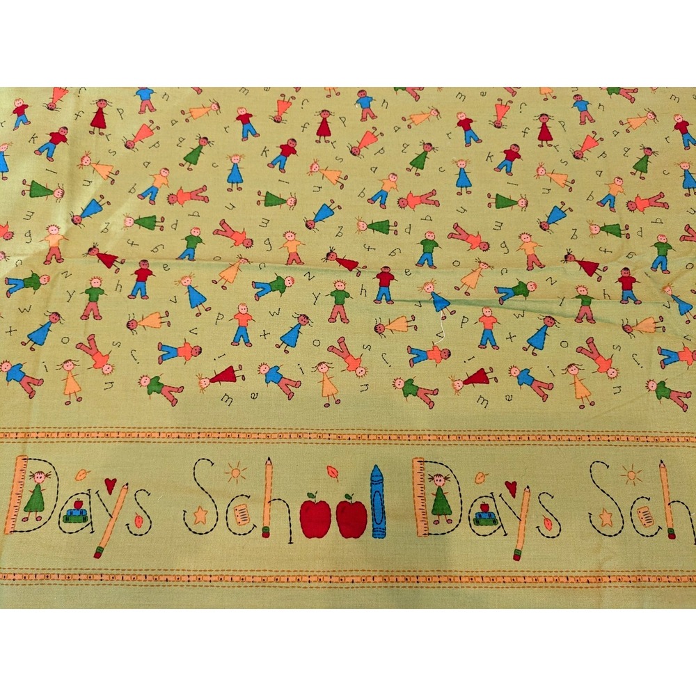 1.7 Yard Vintage Y2K Green School Days Kids Children Quilting Fabric 62x40‎